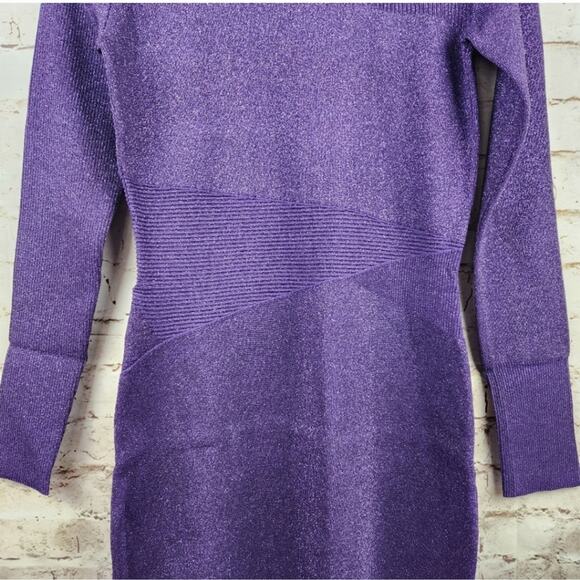 Retrofete Sonja Rib Knit Dress in Metallic Purple Size XL NWT Long Sleeve - Picture 4 of 13